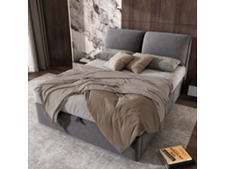 Cama Baúl Acolchada 140x200 Cm En Terciopelo Con Somier De Láminas, Cabecero Ajustable Y 3 Cajones, Gris