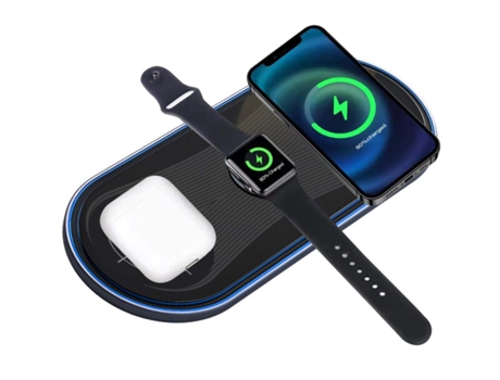 Estación de Carga Carga Compatible Teléfono Rápida Luz Ambiental Inalámbrico Plano Dual CHRONUS Negro