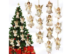 Conjunto de 12 adornos de ángeles de madera victorianos, decoraciones navideñas Siurn