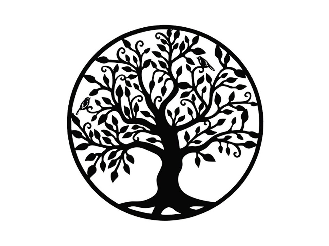 Arte de pared de árbol de la vida de metal negro de 12" x 12", resistente y confiable, esculturas de jardín que enriquecen la decoración de su hogar.