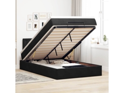 Estructura De Cama Otomana Colchón Terciopelo Negro 120x200cm