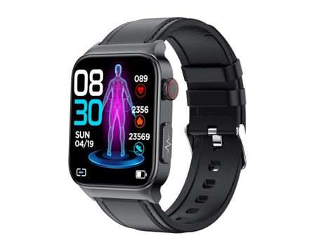 Smartwatch La correa de reloj de cuero con pantalla cuadrada HD E500 de 1,83 pulgadas admite monitorización no invasiva de ECG y azúcar en la sangre