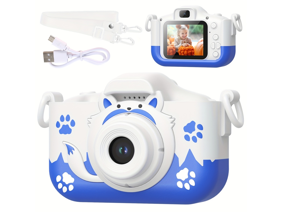 Cámara infantil Gertiz con diseño de gato adorable, cámara dual de 4000 W y grabación de video de 1080p, color azul