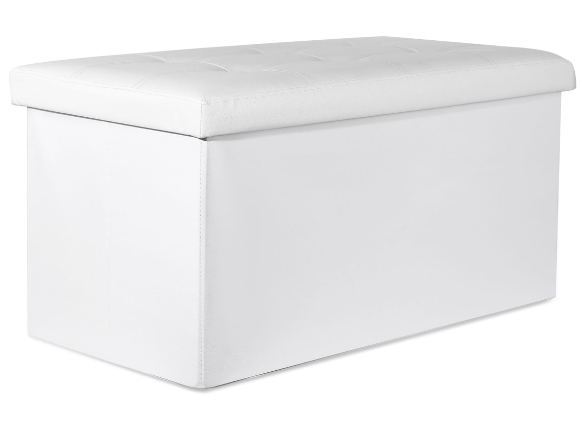 Puf plegable XXL con botones 80x40x40cm Ecopiel blanca Leobert