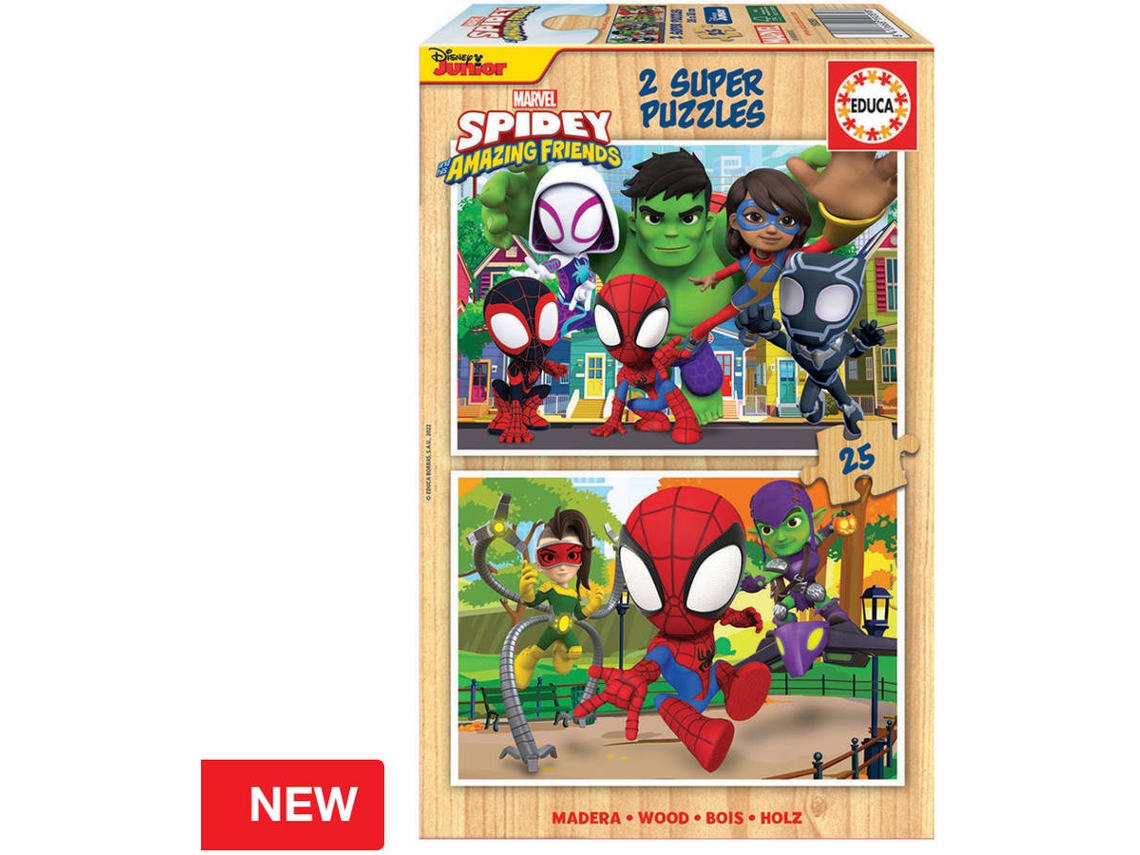 Puzzle EDUCA 2x Super Puzzle 25 Madera Spidey Amazing Friends (Edad Mínima: 3 Años - 50 Piezas)