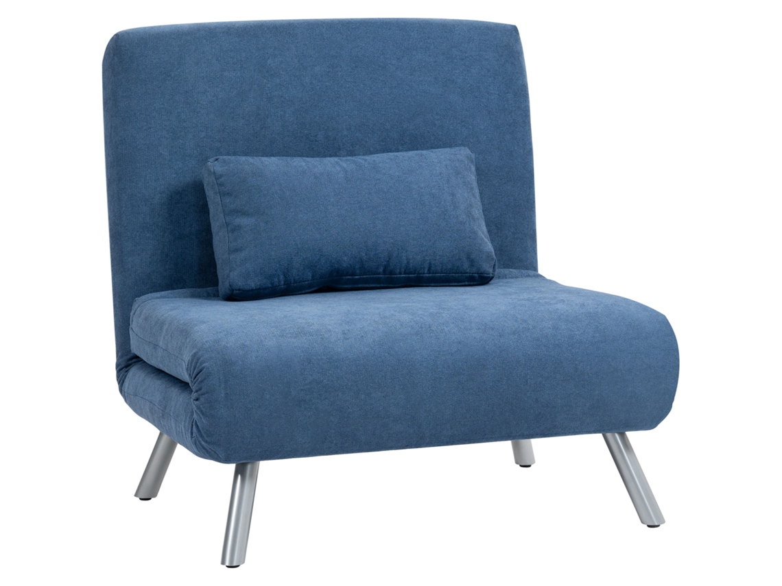 Sillón Convertible, 1 Plaza, Sillón/cama 3 En 1 Con Mecanismo Clic-clac, Respaldo Ajustable, Almohada, Asiento Ancho, Color Azul.