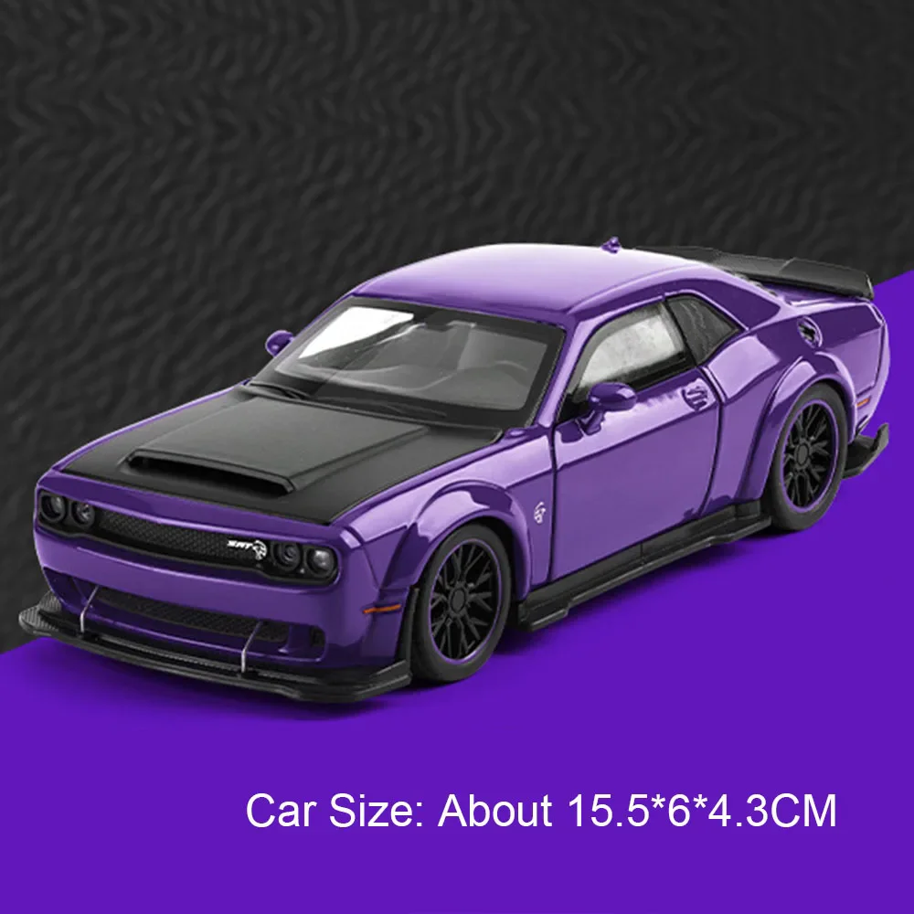 (Hellcat morado) 1:32 - Coche en miniatura - Aleación de metal fundido a presión - Simulación de sonido y luz - Puertas que se abren
