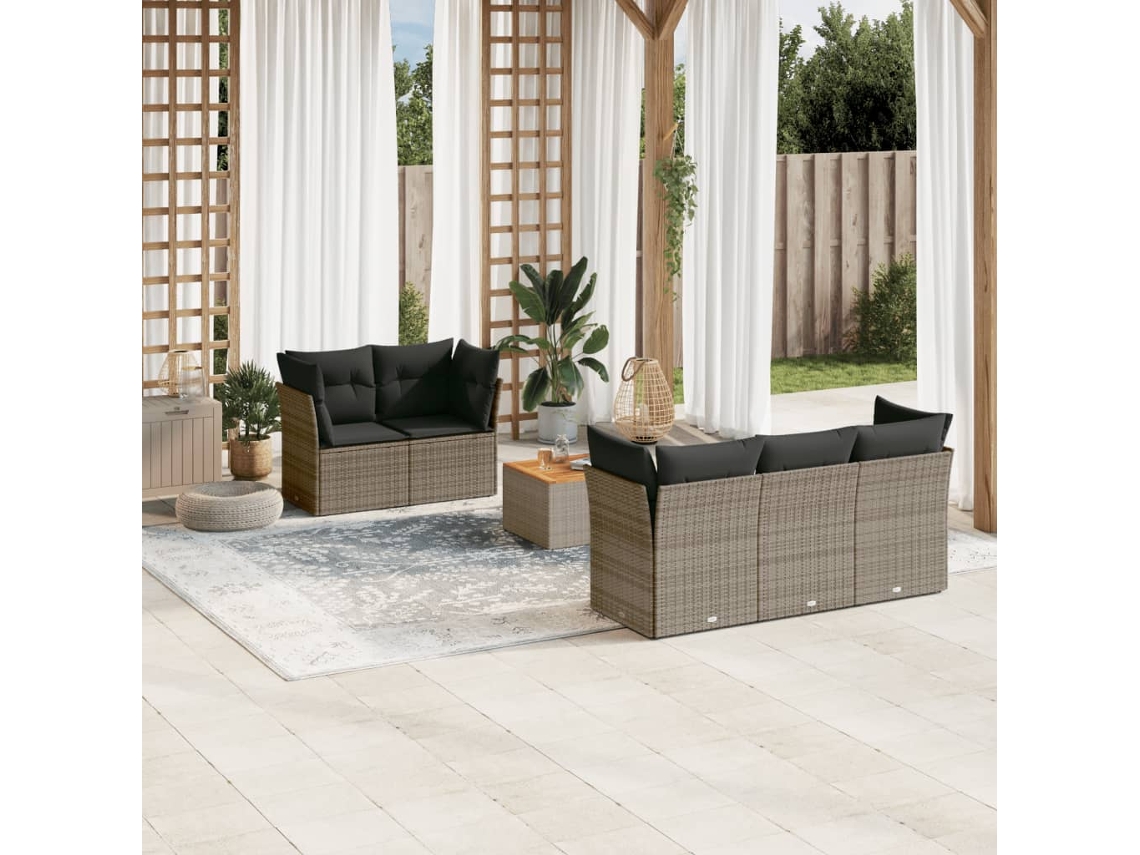 Conjunto de 6 sofás de jardín con cojines en mimbre gris DKD Home Decor