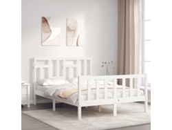 Cama De Matrimonio | Cama Para Adultos | Estructura De Cama Sin Colchón Madera De Pino Blanca 140x190 Cm