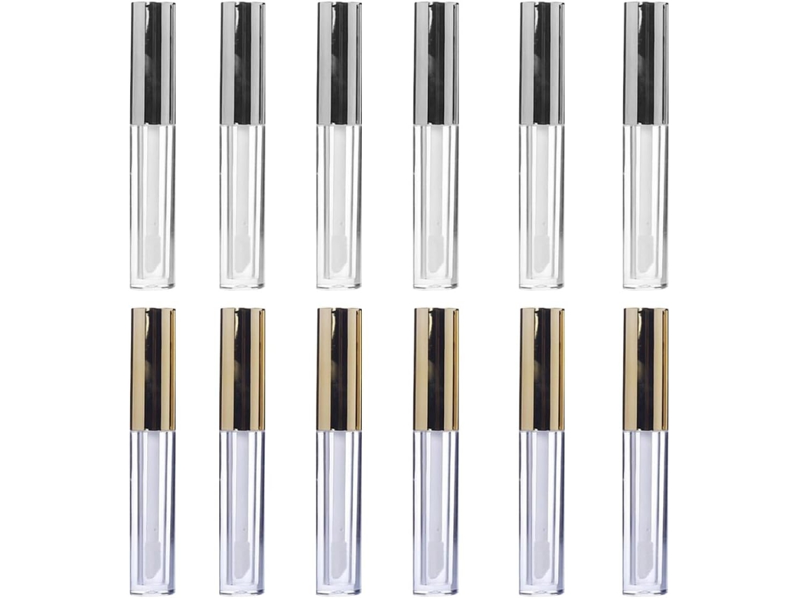 Ciieeo 12 Tubos Labiais De Plástico Transparente 5ml Com Tampas Prateadas E Douradas, Fáceis De Usar