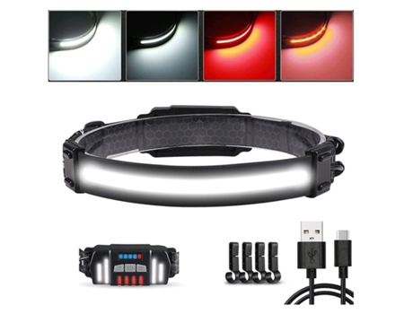 BISBISOUS Linterna Frontal Recargable 230 Haz Ancho Linterna Frontal LED Brillante Linterna Frontal Impermeable Regulable 8 Modos Sensor de Movimie...