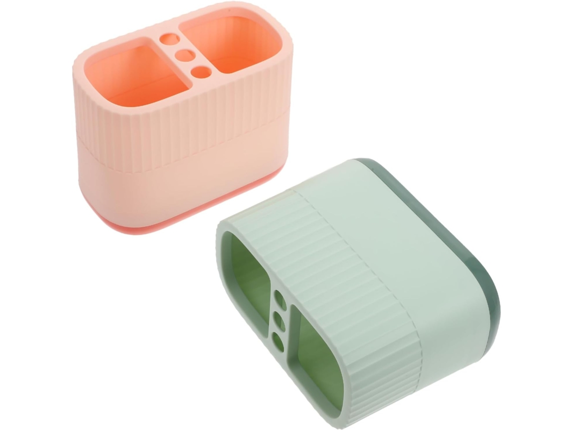 2 Organizadores de escritorio para lápices y bolígrafos, verde y rosa, decorativos.