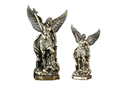 Estatua de bronce hecha a mano de San Miguel Arcángel, escultura de resina.