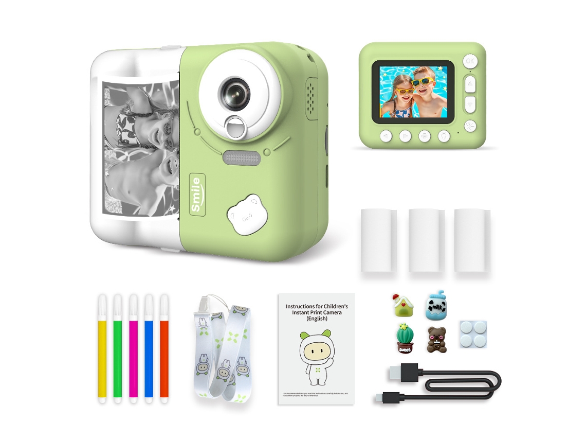 Cámara instantánea Eifson. Incluye 3 rollos de papel de impresión y accesorios (verde).