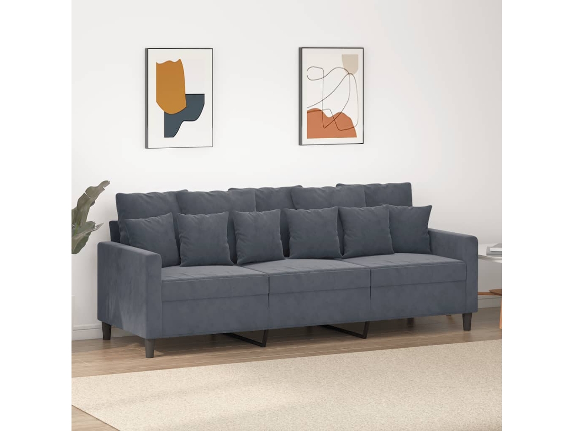 Sofá De 3 Plazas Terciopelo Gris Oscuro 180 Cm