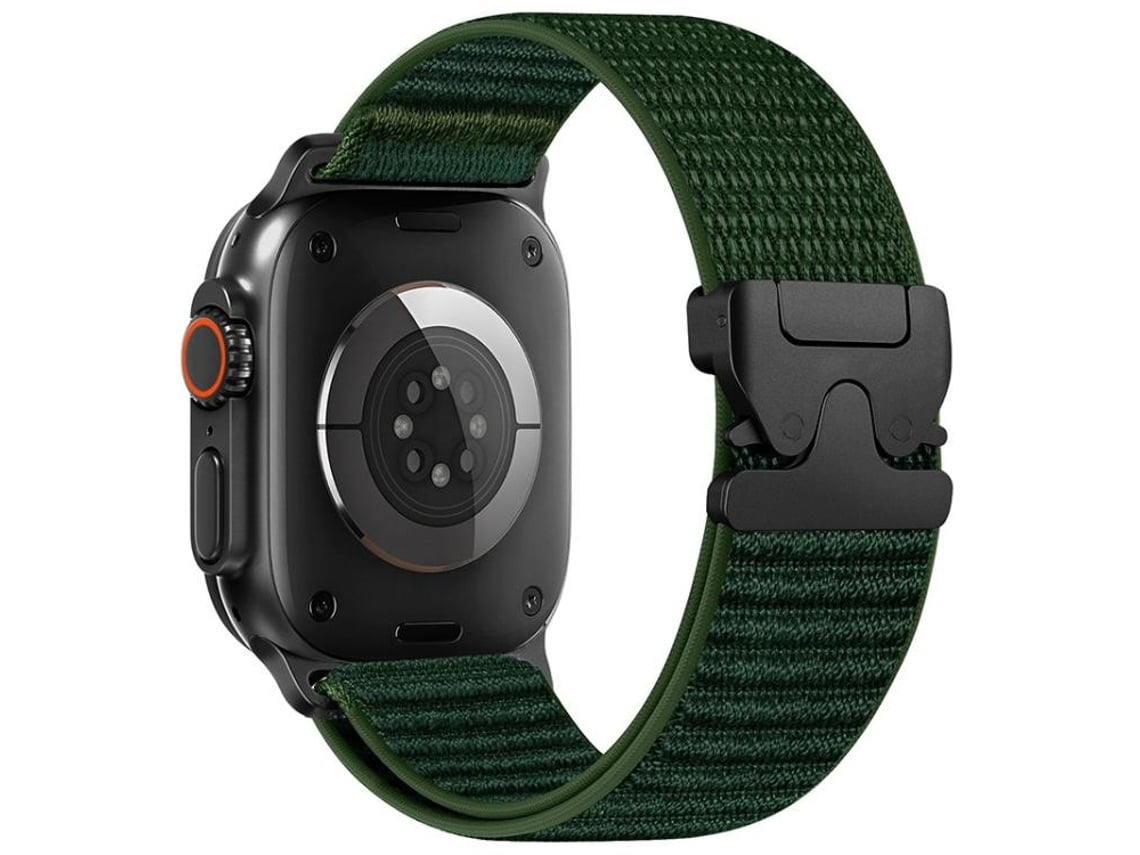 Bracelete Para Apple Watch 46/49/45/44mm - Nylon Trançado Com Fecho Paraquedas | Padrão Montanha Verde Abeto