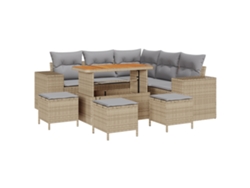 Conjunto 9 De Sofá De Jardín De Vidaxl Con Cojines Beige  Beige Acero