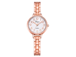 Reloj De Pulsera Lvpai Para Mujer De Aleación Con Esfera Redonda Y Movimiento De Cuarzo De Oro Blanco.