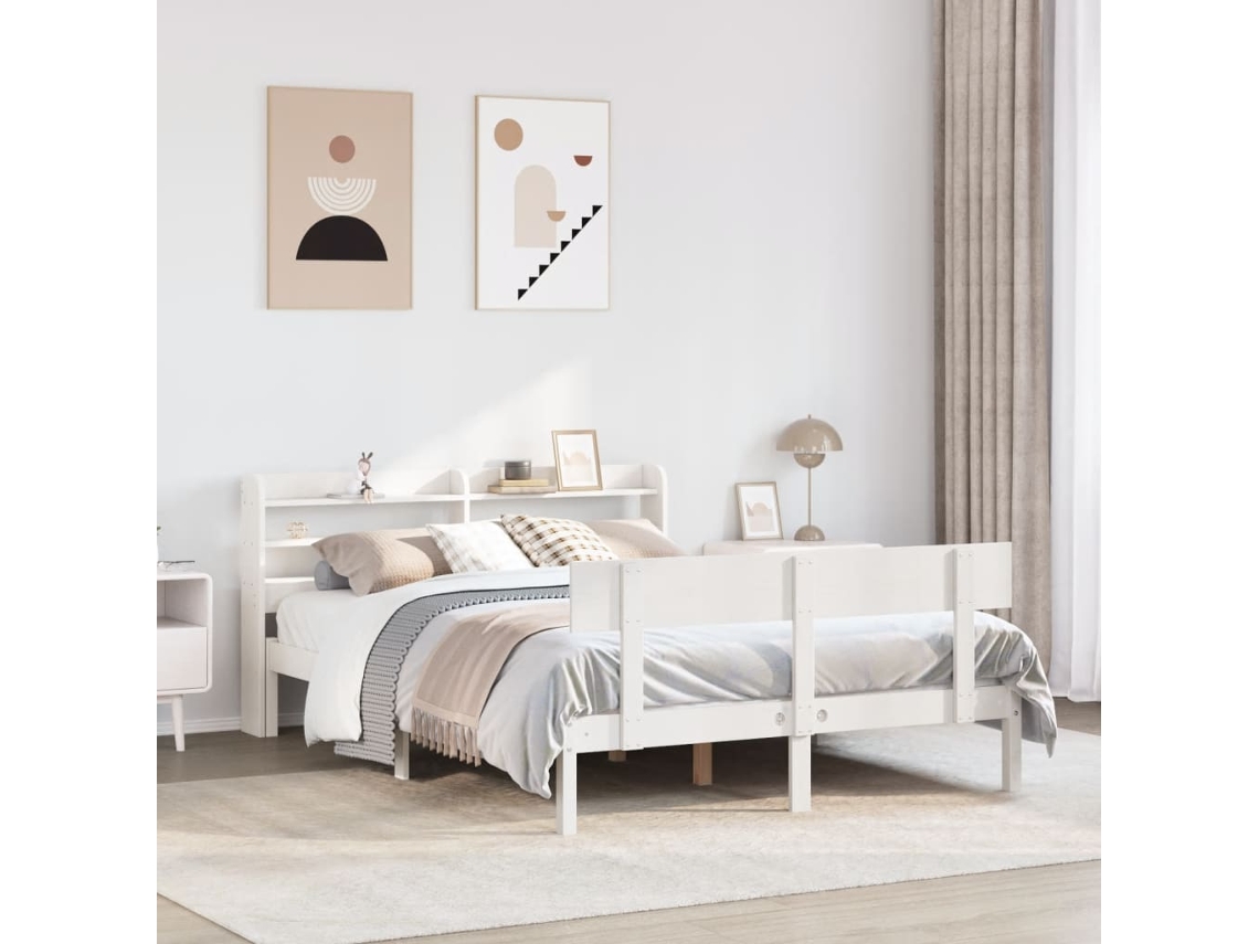 Estructura De Cama Sin Colchón Madera De Pino Blanca 140x200 Cm