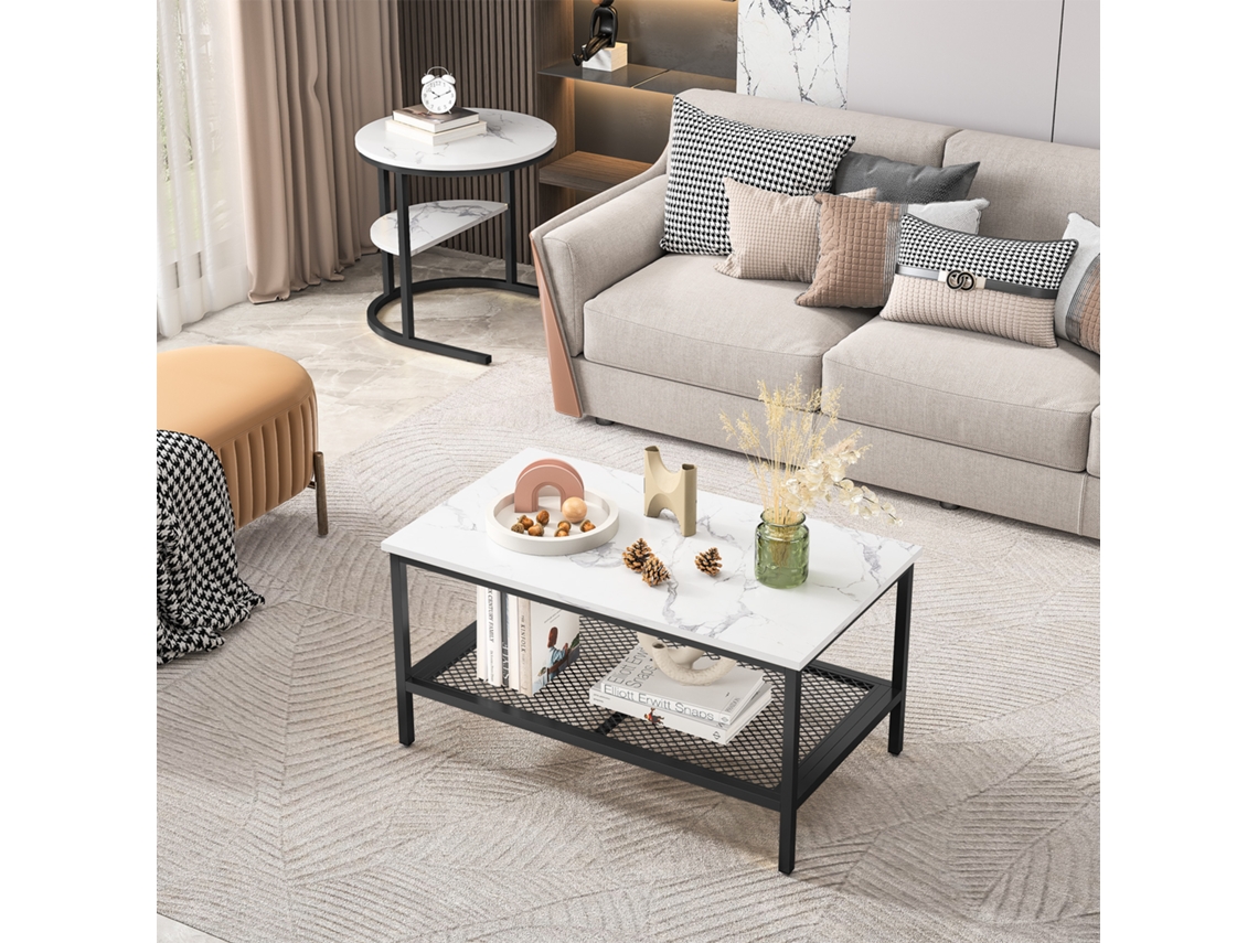 Juego de mesa de centro, mesa rectangular y media luna, con patas de mesa negras, práctica y compacta, sala Ycone.
