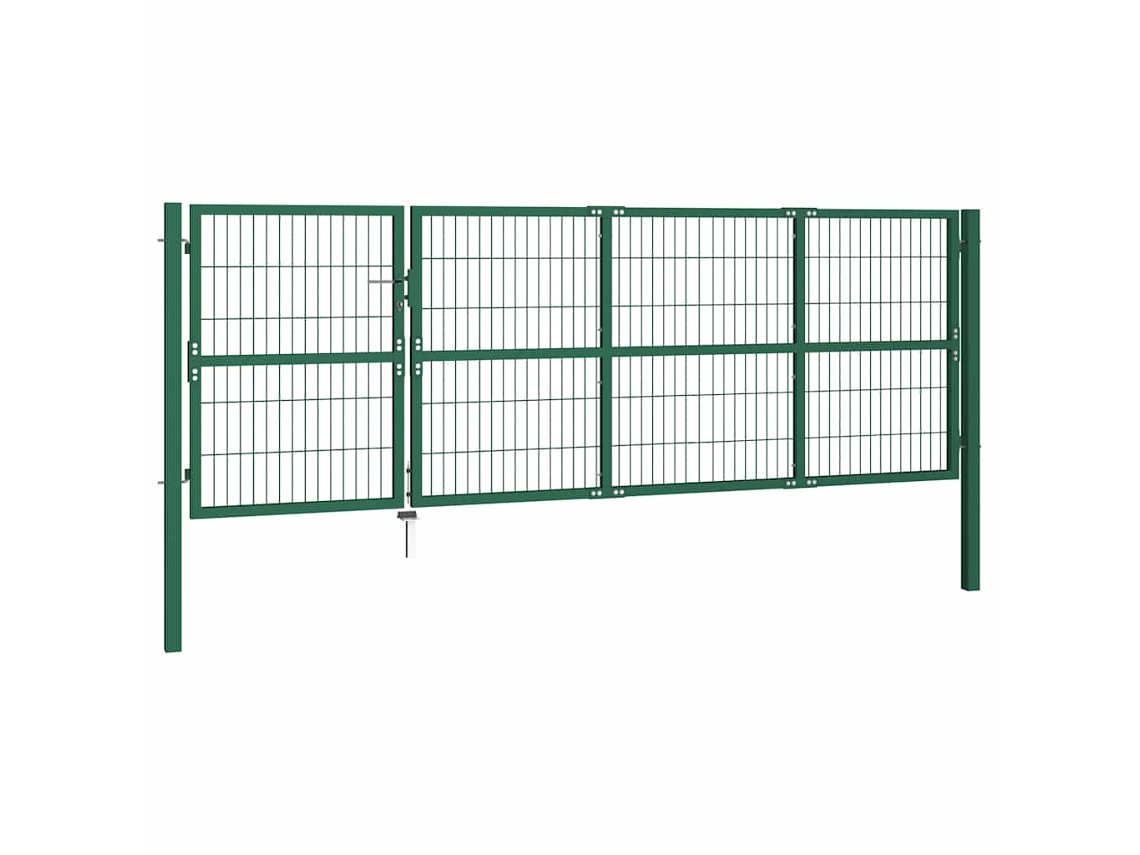 Puerta de jardín con postes de acero verde de 350 x 120 cm. EXCLUSIVA DE LA CASA