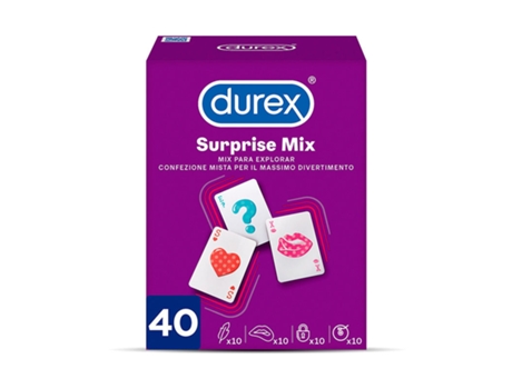 Condones Surprise Mix, 40 Condones Surtidos, Dame Placer, Sensitivo Suave, Extra Seguro Y Estimulante Suave DUREX