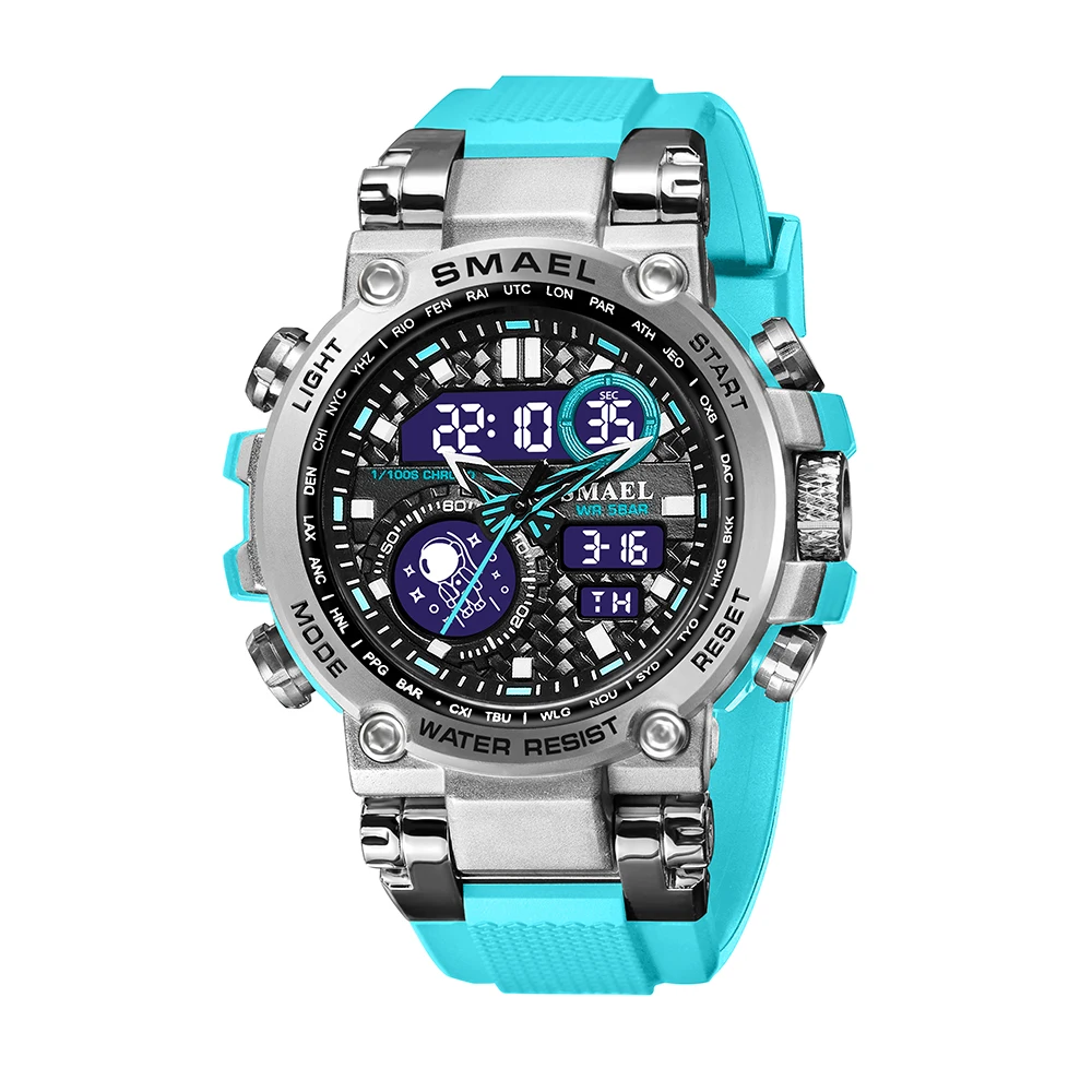 (azul Claro) Reloj Táctico Digital De Esfera Grande, Pantalla Dual Multifuncional De Aleación, Resistente Al Agua.