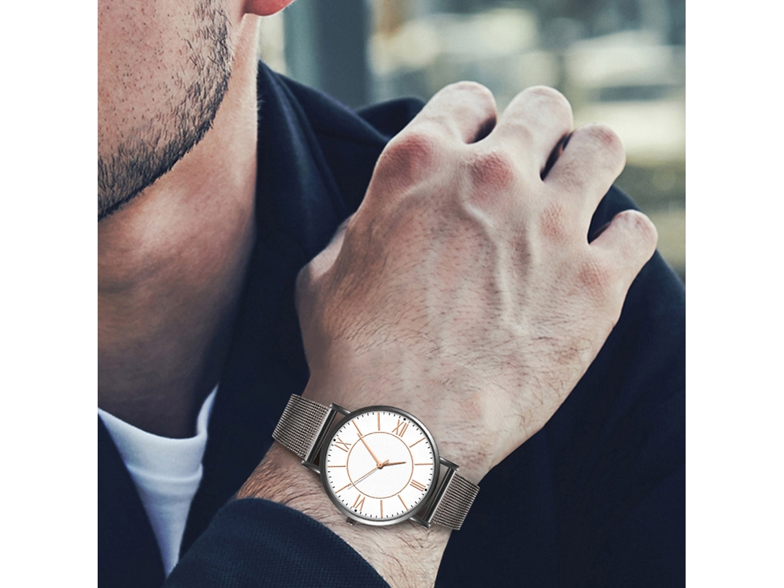 Reloj De Moda Para Hombre Y Mujer, Correa De Malla, Esfera Redonda, Cuarzo, Para Parejas (3)