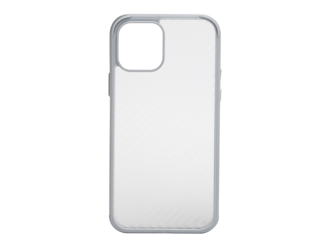 Elegante Funda Plateada Para Iphone 12/12 Pro Con Textura De Fibra Y Marco Metálico, Protección Completa.