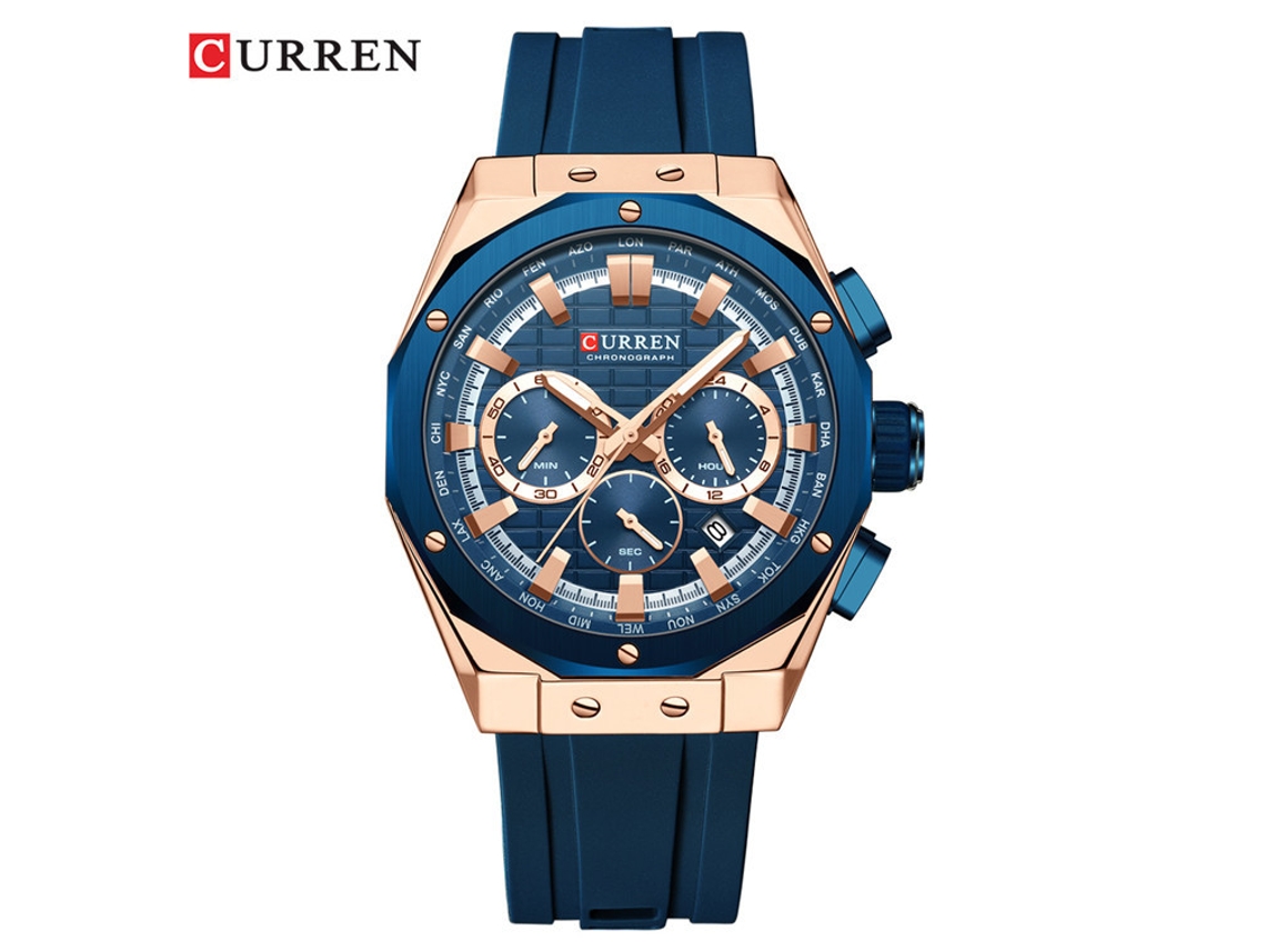 Reloj De Pulsera Deportivo Para Hombre Con Esfera Grande Y Correa De Caucho, Cronógrafo Multifuncional De Seis Agujas.