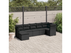 Conjunto de sofá de jardín de 7 piezas con cojines, ratán negro, Dkd Home Decor