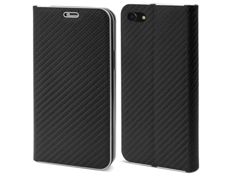 Funda tipo cartera MOOZY para iPhone SE 2020 / iPhone 7 / iPhone 8 en carbono negro - Protección de borde metálico con cierre magnético y soporte p...
