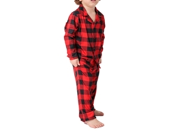 Conjunto de pijama familiar Rebe-Christmas com estampa xadrez, manga comprida, modelagem solta, sem fiapos, para pais, filhos e animais de estimação, vermelho, 3-4 anos