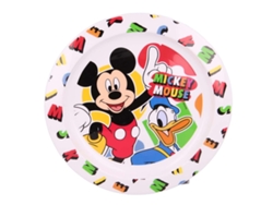 Plato de postre de plástico blanco sin BPA con estampado de Mickey y Donald.