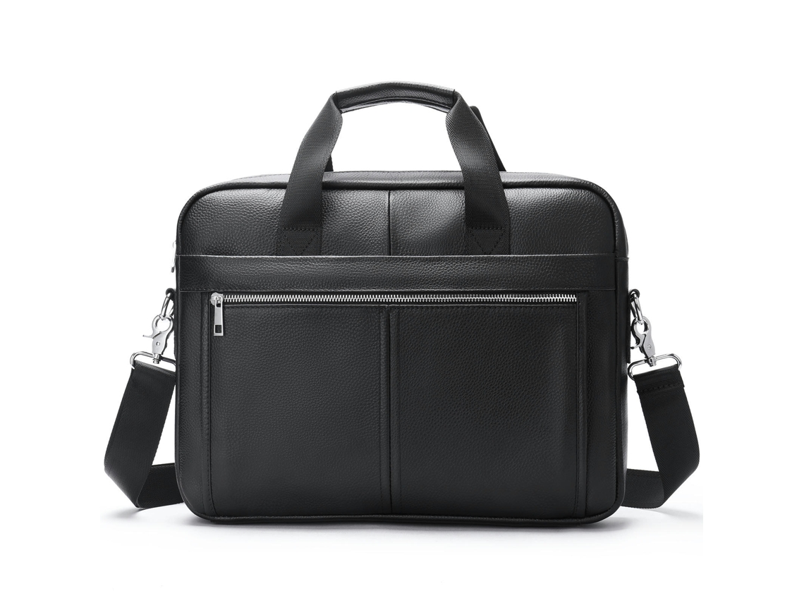 Maletines de cuero genuino para hombres, bolso para computadora portátil, bolso bandolera de viaje de negocios, bolso de mano, negro (lichi)