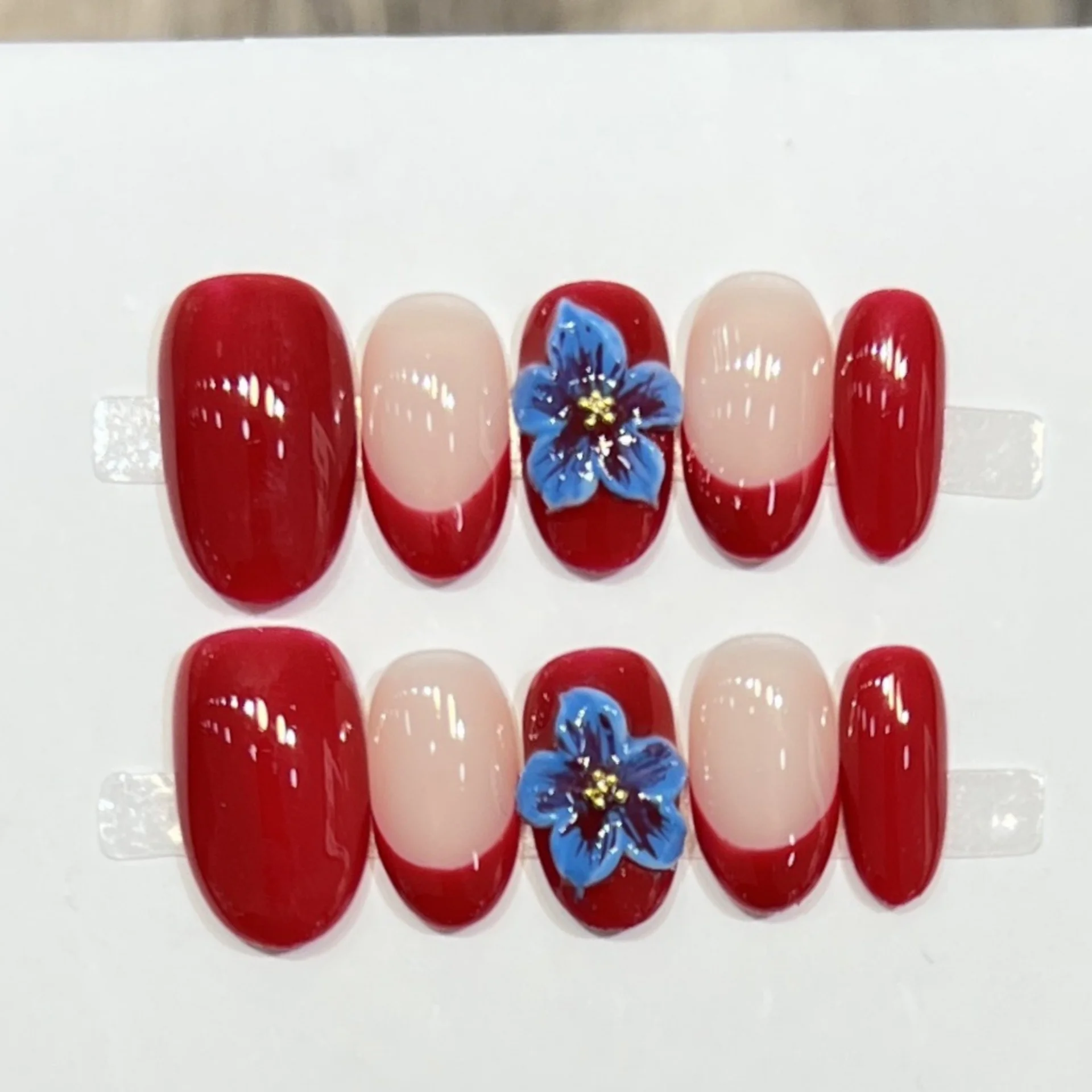 (1155-xs) Paquete De 10 Pegatinas Cortas Ovaladas Para Uñas Postizas Hechas A Mano.