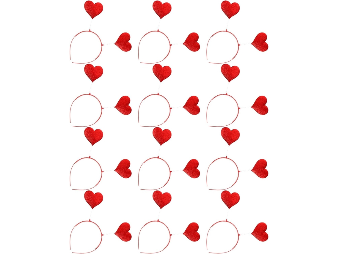 Juego De 12 Diademas Para El Día De San Valentín Para Mujeres Adultas - Ajustadas - Cabezas De Corazón Con Purpurina Roja