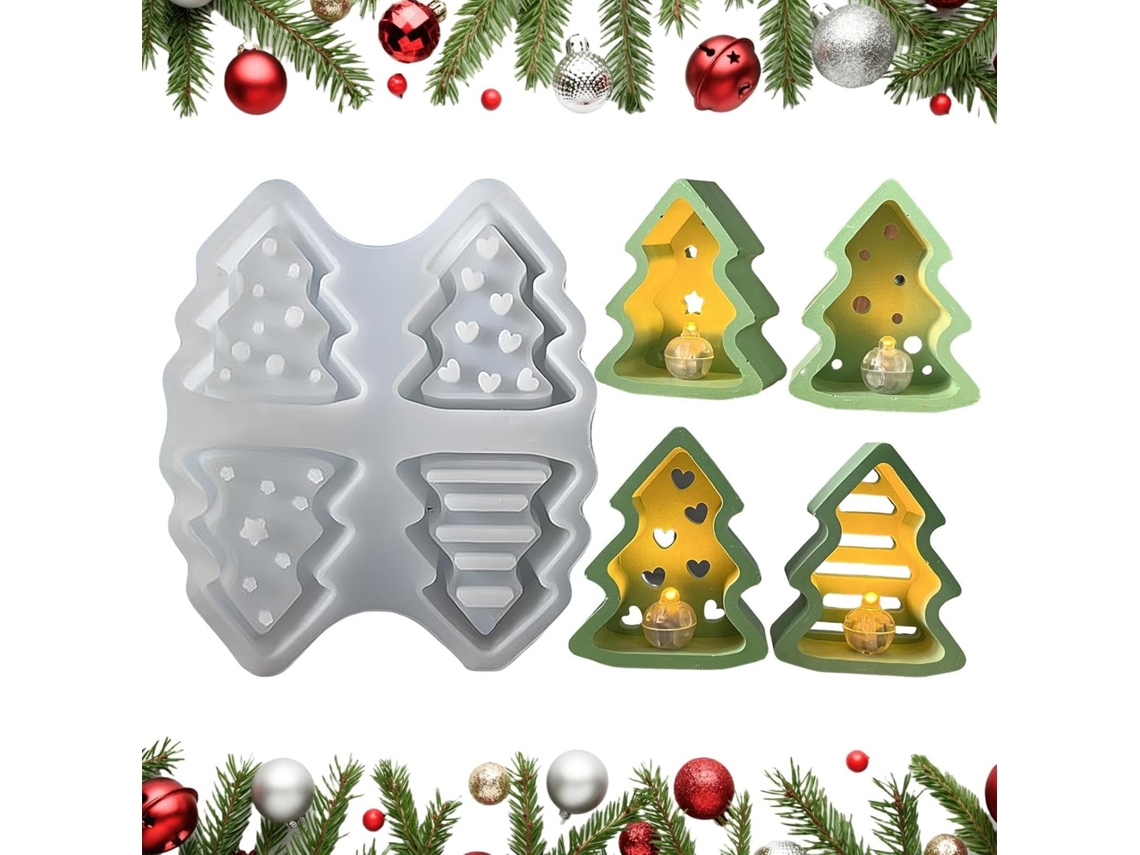 Molde de silicona para árbol de Navidad, molde antiadherente para árbol de Navidad en yeso y cera, ideal para decoración, Slowmoose