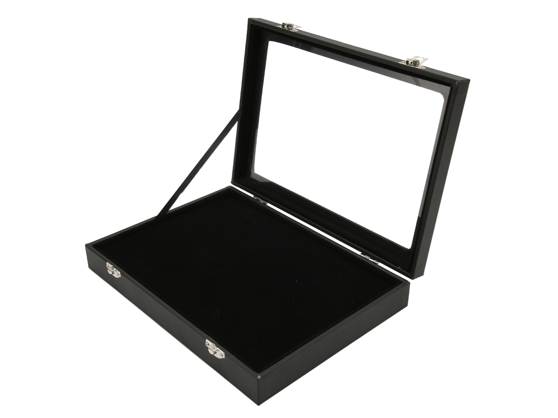 Vitrina para broches y medallas, caja de almacenamiento de joyas de vidrio a prueba de polvo con cierre de seguridad, elegante organizador para artículos.
