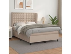 Cama Box Spring Con Colchón Cuero Sintético Capuchino 140x190cm