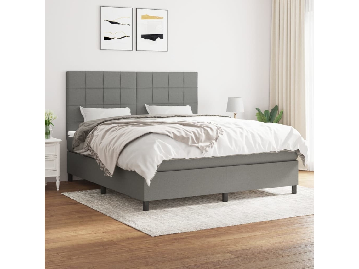 Cama Box Spring Con Colchón Tela Gris Oscuro 180x200 Cm
