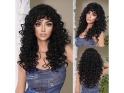 Peluca afro rizada natural con flequillo, cabello sintético resistente al calor para mujer, perfecta para cosplay, fiestas y uso diario.
