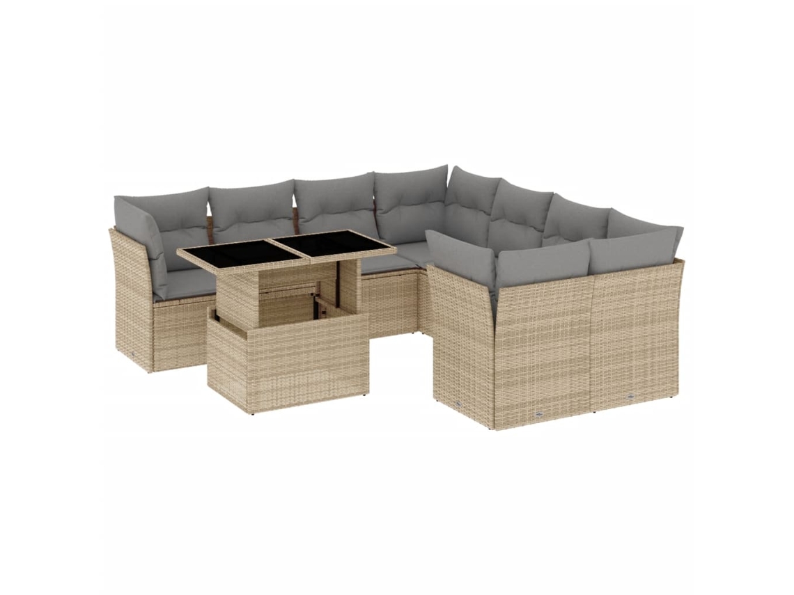 Conjunto de 9 sofás de jardín con cojines de mimbre beige MAISON EXCLUSIVE (90x200 cm)