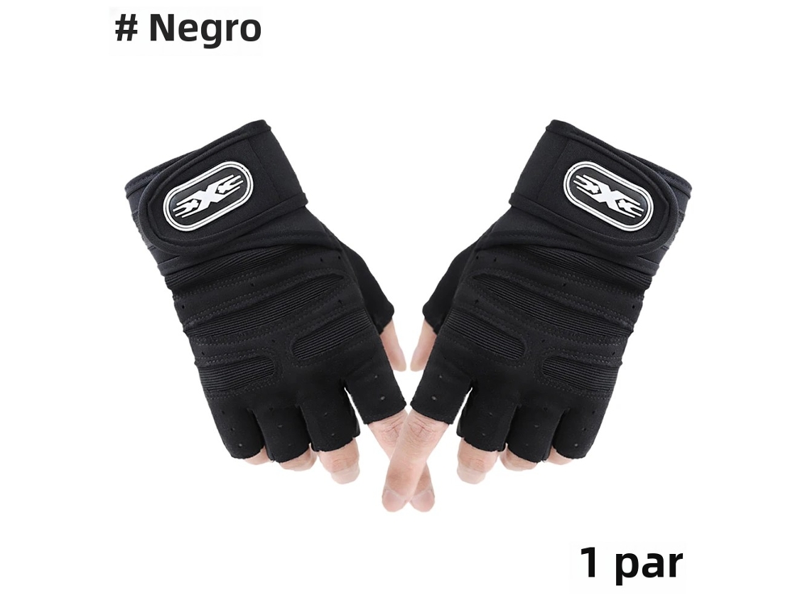 1 par de guantes de entrenamiento de halterofilia con soporte para muñecas y protección para la palma. Mdug (negros, talla L)