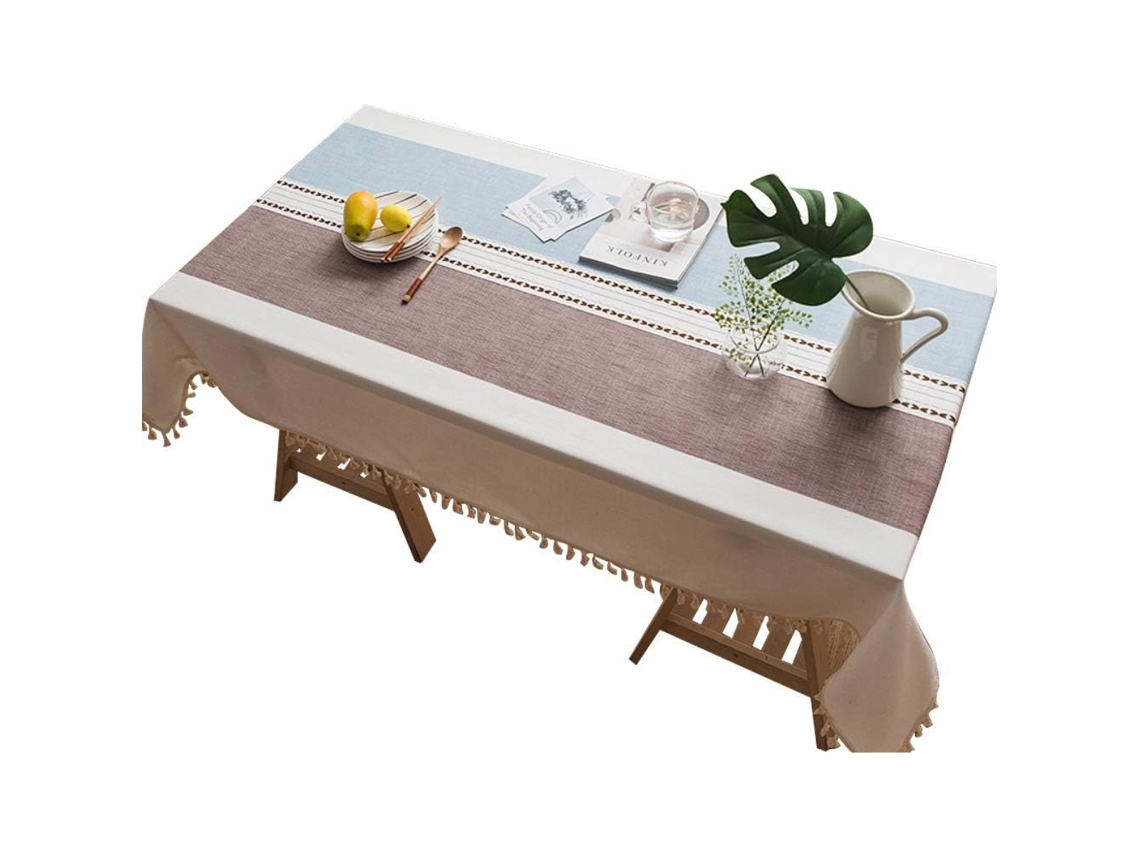 Mantel con dobladillo de borlas para mesa de comedor, manteles rectangulares de tela de algodón y lino lavables a máquina, diseño rústico D