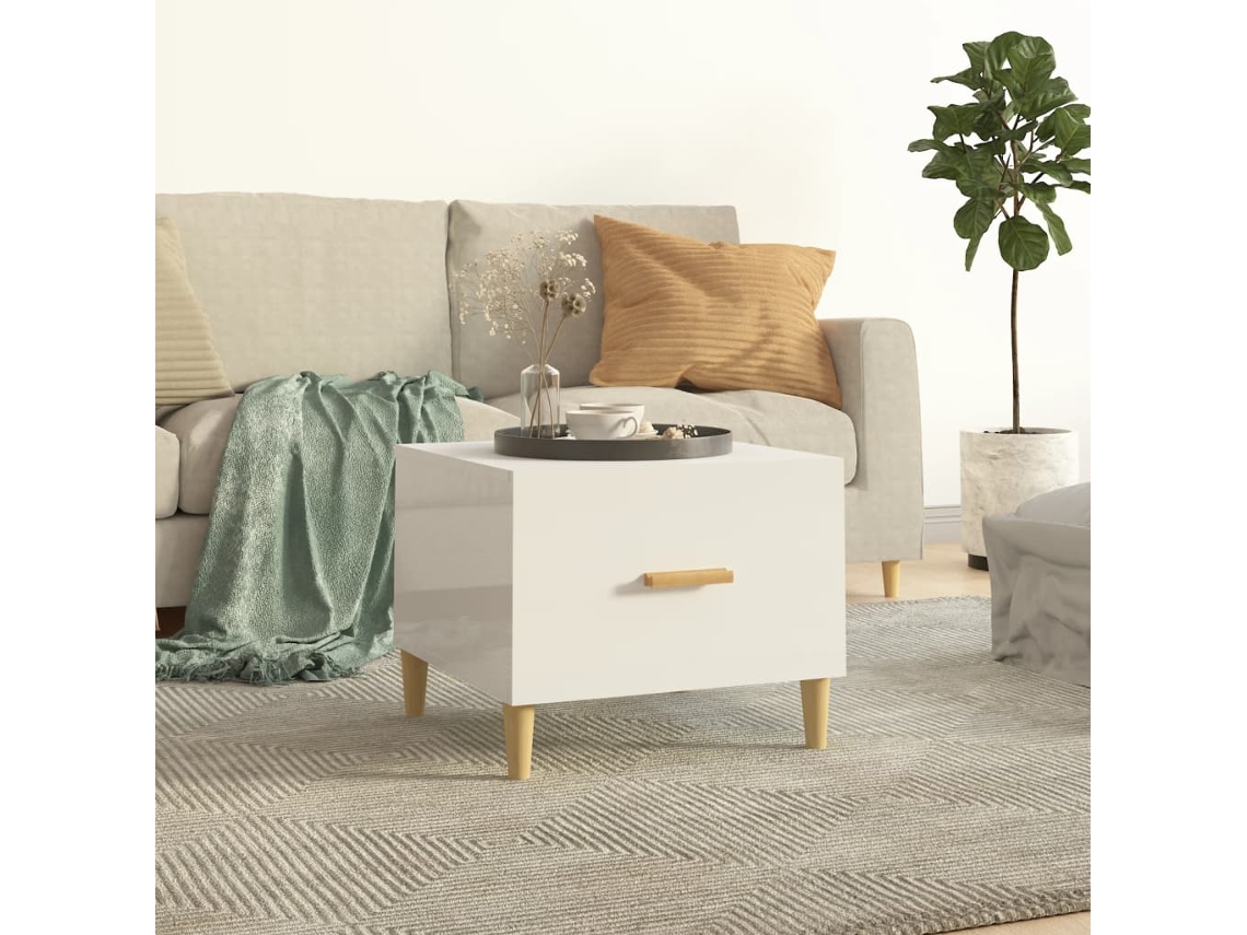 Mesa De Centro Madera Contrachapada Brillo Blanco 50x50x40 Cm