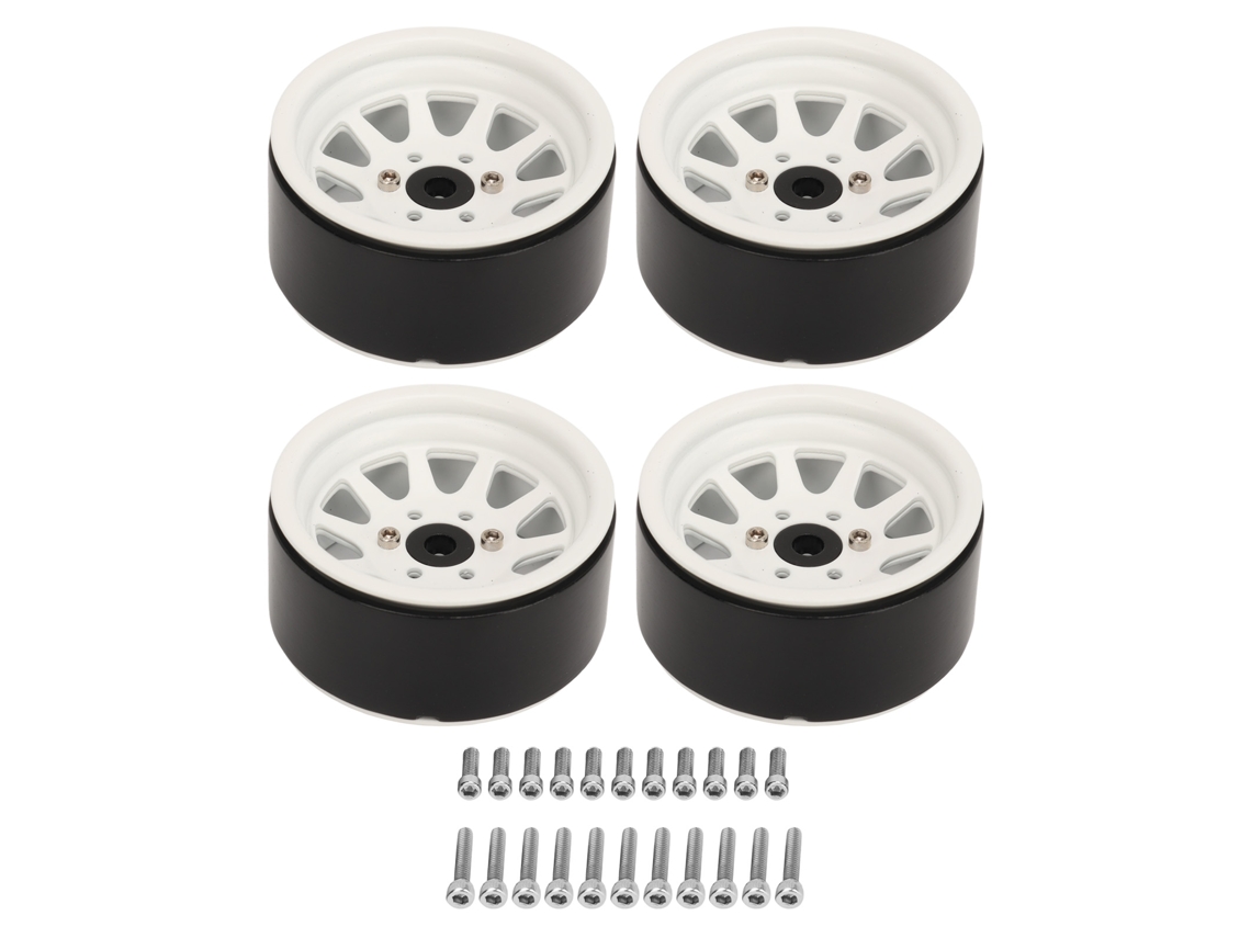 Juego De 4 Llantas Rc De 1,9 Pulgadas, De Aleación De Zinc Y Acero, Universales Para Coches Crawler Axial Scx10 Ii Iii, Color Blanco.