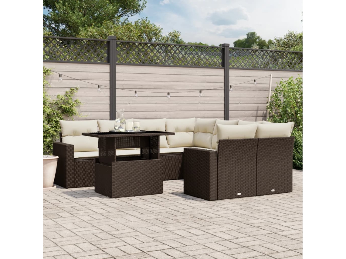 Conjunto de sofá de jardín de 9 piezas con cojines de mimbre marrón de DKD Home Decor