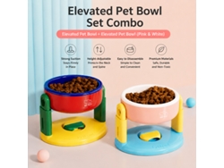 Comedero Mascota Ajustable 3 Niveles 2 Unidades Azulrojo + Rosa Succión Anti-vuelco Gato Perro