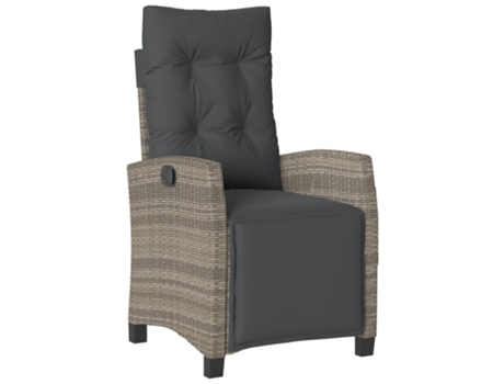 Sillón reclinable de jardín VIDAXL con reposapiés ratán sintético gris